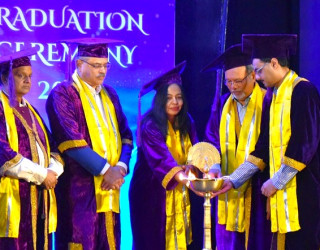 (L to R: Dr C.M. Dwivedi- Former CEO Datamatics, Dr Parag Kalkar- Pro Vice Chancellor SSPU, Dr Saroja Asthana- Founder Director MGI. Dr Pramod Kumar- President ISB&M, Dr Bhishmaraj Srivastava- Trustee