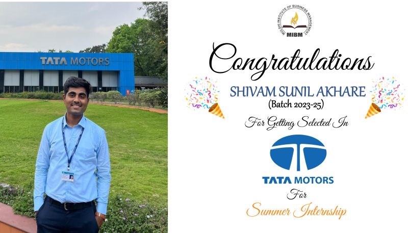 Congratulations to Shivam Akhare on securing the spot in Summer Internship Programme at Tata Motors Commercial Vehicles