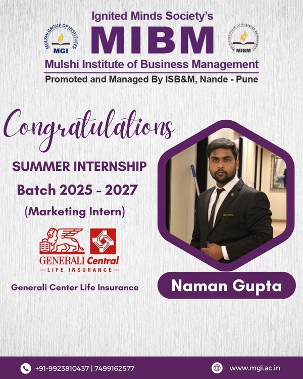 Congratulations to Naman Gupta on getting summer internship in Generali Center Life Insurance