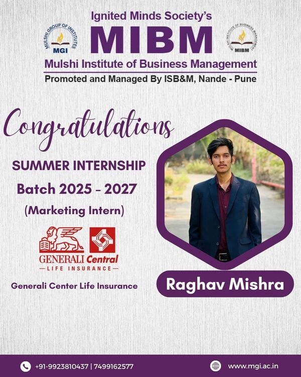 Congratulations to Raghav Mishra on getting summer internship in Generali Center Life Insurance